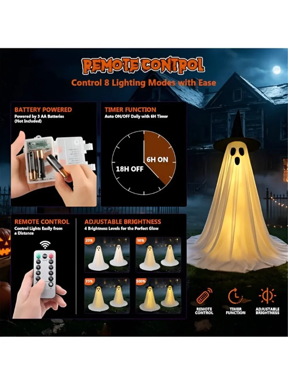 Halloween Ghost Decorations, 2 Pack 5FT Lighted Ghosts with Remote